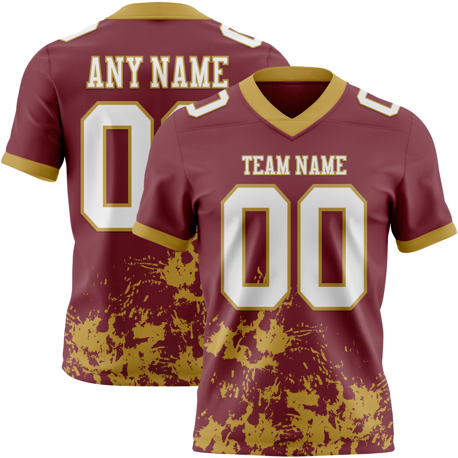 Custom Burgundy White-Old Gold 3D Pattern Splash Authentic Football Jersey