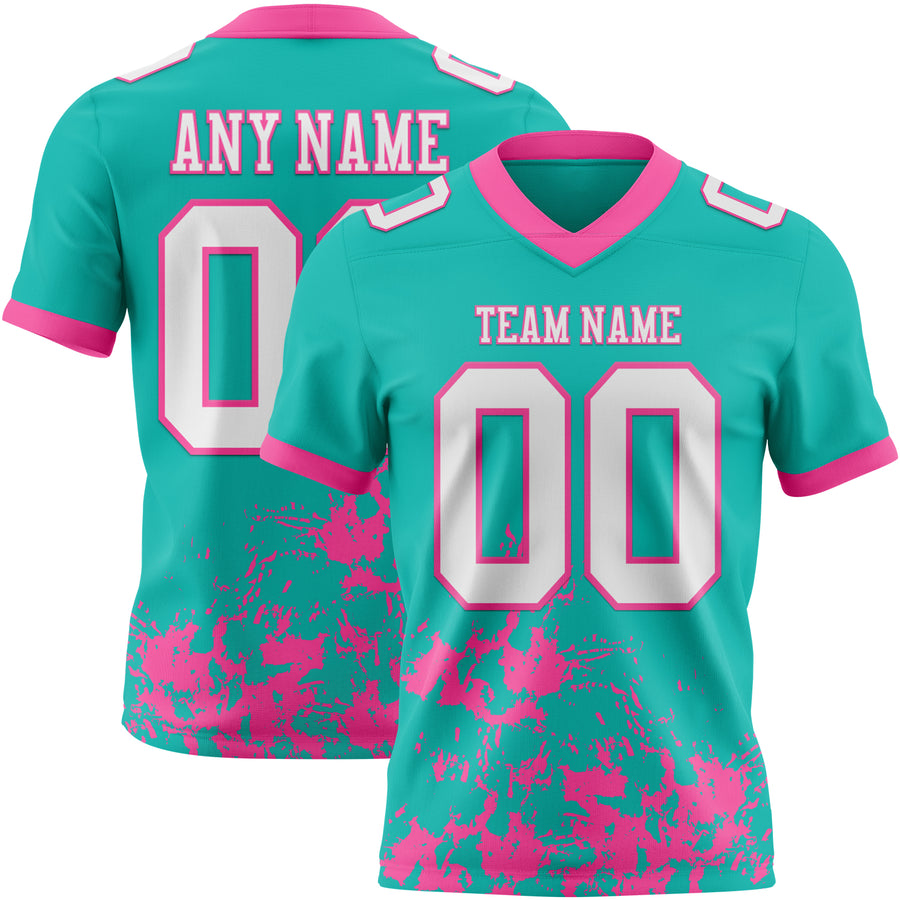 Custom Aqua White-Pink 3D Pattern Splash Authentic Football Jersey