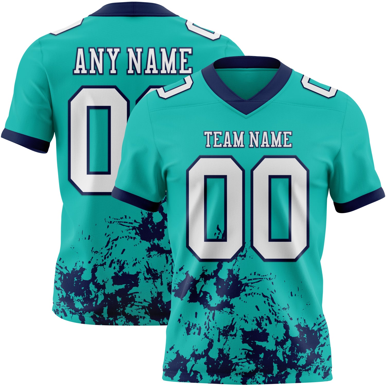Custom Aqua White-Navy 3D Pattern Splash Authentic Football Jersey