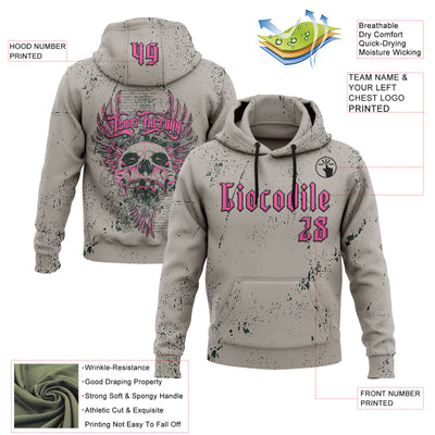 Custom Gray Pink-Black 3D Skull Gothic Destroyer Vintage Grunge Art Sports Pullover Sweatshirt Hoodie