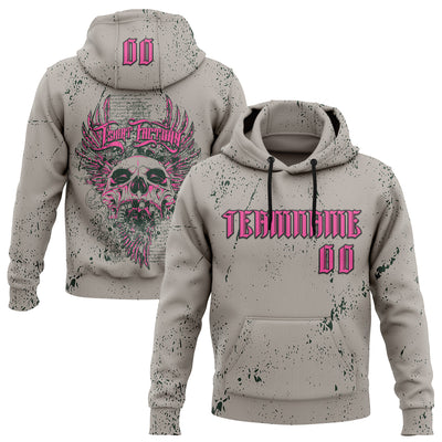 Custom Gray Pink-Black 3D Skull Gothic Destroyer Vintage Grunge Art Sports Pullover Sweatshirt Hoodie