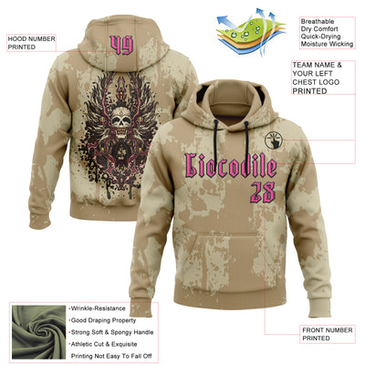 Custom Old Gold Pink-Black 3D Skull Gothic Vintage Grunge Art Sports Pullover Sweatshirt Hoodie