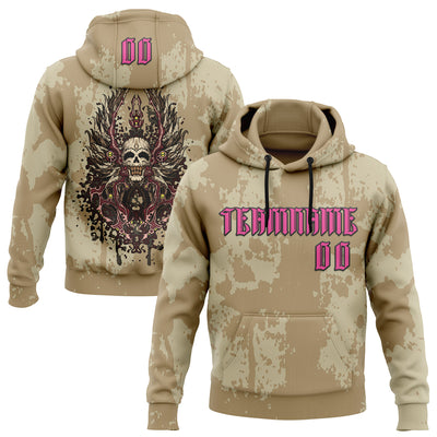 Custom Old Gold Pink-Black 3D Skull Gothic Vintage Grunge Art Sports Pullover Sweatshirt Hoodie