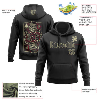 Custom Black Gold 3D Skull Poker Playing Card Sports Pullover Sweatshirt Hoodie