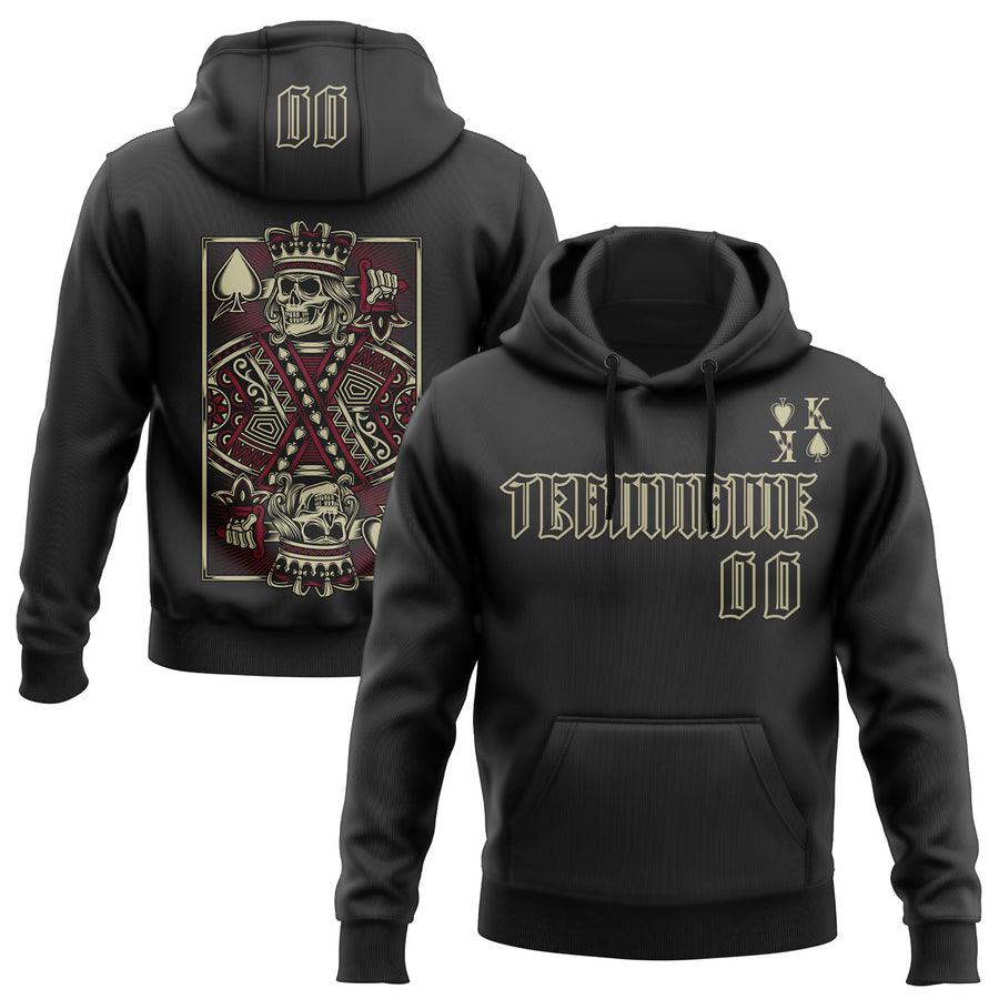 Custom Black Gold 3D Skull Poker Playing Card Sports Pullover Sweatshirt Hoodie