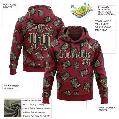 Custom Crimson Gold 3D Skull Poker Playing Card Vintage Sports Pullover Sweatshirt Hoodie
