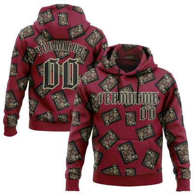 Custom Crimson Gold 3D Skull Poker Playing Card Vintage Sports Pullover Sweatshirt Hoodie