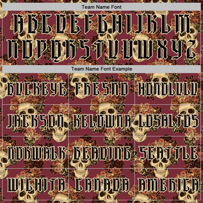 Custom Burgundy Black-City Cream 3D Skull Roses Gothic Vintage Sports Pullover Sweatshirt Hoodie