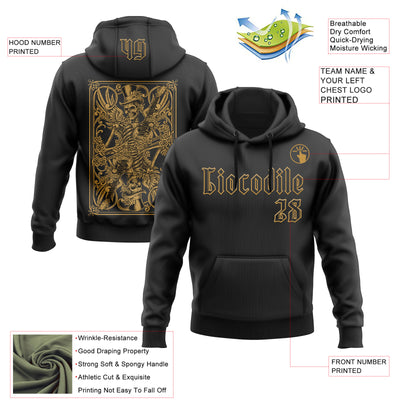 Custom Black Old Gold 3D Skull Poker Playing Card Vintage Sports Pullover Sweatshirt Hoodie
