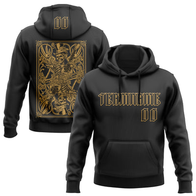 Custom Black Old Gold 3D Skull Poker Playing Card Vintage Sports Pullover Sweatshirt Hoodie