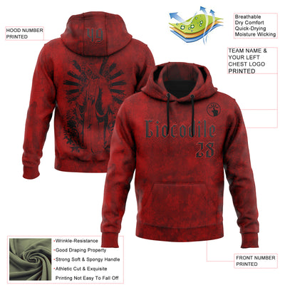 Custom Red Black 3D Skull Gothic Faith Holy Vintage Sports Pullover Sweatshirt Hoodie