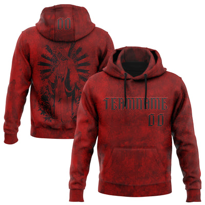 Custom Red Black 3D Skull Gothic Faith Holy Vintage Sports Pullover Sweatshirt Hoodie