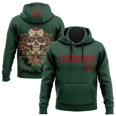 Custom Green Black-Red 3D Skull Roses Revolvers Gothic Sports Pullover Sweatshirt Hoodie
