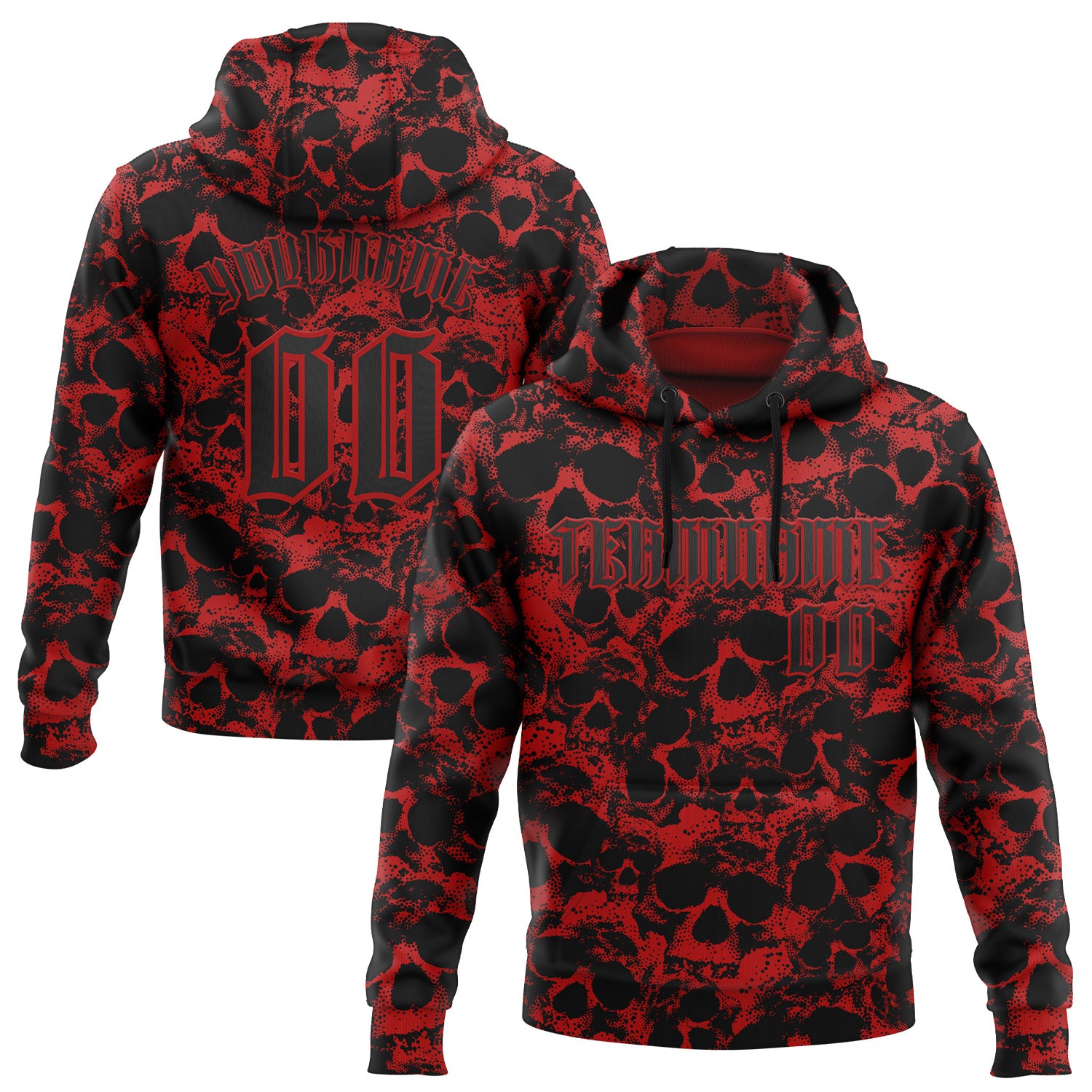 Custom Red Black 3D Skull Gothic Vintage Sports Pullover Sweatshirt Hoodie