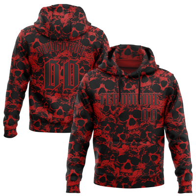 Custom Red Black 3D Skull Gothic Vintage Sports Pullover Sweatshirt Hoodie