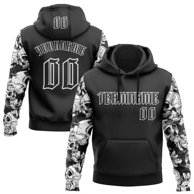 Custom Black White 3D Skull Roses Gothic Sports Pullover Sweatshirt Hoodie