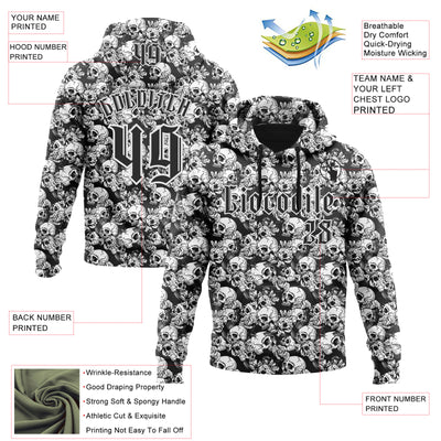 Custom Black White 3D Skull Roses Gothic Sports Pullover Sweatshirt Hoodie
