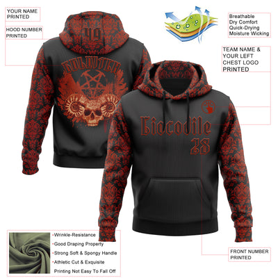 Custom Black Red 3D Skull Gothic Vintage Sports Pullover Sweatshirt Hoodie
