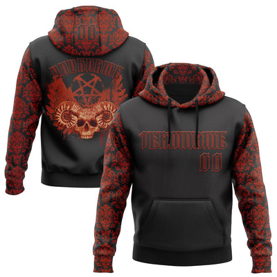 Custom Black Red 3D Skull Gothic Vintage Sports Pullover Sweatshirt Hoodie