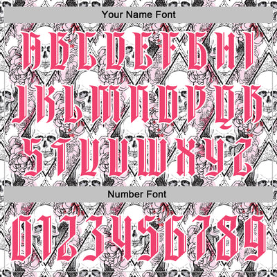 Custom White Neon Pink-Black 3D Skull Roses Gothic Geometic Diamond Grid Sports Pullover Sweatshirt Hoodie