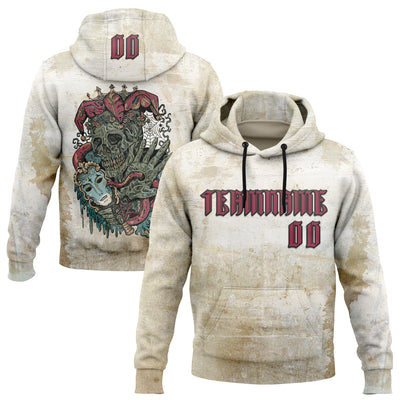 Custom Brown Pink-Black 3D Skull Gothic Clown Vintage Grunge Art Sports Pullover Sweatshirt Hoodie