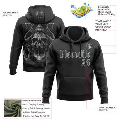 Custom Black Gray 3D Skull Gothic Horned Emperor Sports Pullover Sweatshirt Hoodie