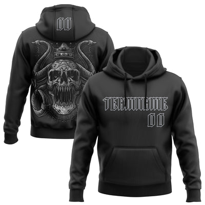 Custom Black Gray 3D Skull Gothic Horned Emperor Sports Pullover Sweatshirt Hoodie