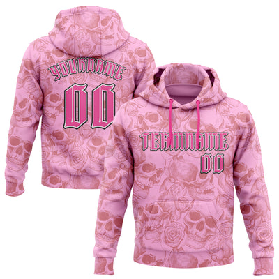 Custom Pink White-Black 3D Skull Roses Gothic Vintage Sports Pullover Sweatshirt Hoodie