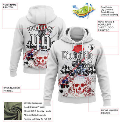 Custom White Black 3D Skull Roses Gothic Sports Pullover Sweatshirt Hoodie