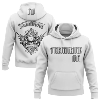 Custom White Black 3D Skull Gothic Postmortem Vintage Sports Pullover Sweatshirt Hoodie