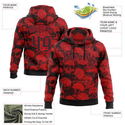 Custom Fire Red Black 3D Skull Gothic Vintage Grunge Art Sports Pullover Sweatshirt Hoodie