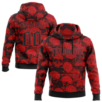 Custom Fire Red Black 3D Skull Gothic Vintage Grunge Art Sports Pullover Sweatshirt Hoodie