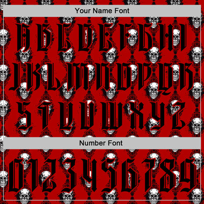 Custom Red Black 3D Skull Gothic Floral Pattern Diamond Grid Sports Pullover Sweatshirt Hoodie