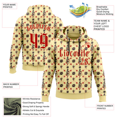 Custom Yellow Red 3D Skull Roses Gothic Sports Pullover Sweatshirt Hoodie