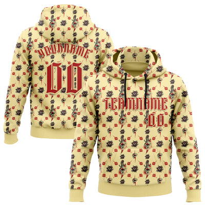 Custom Yellow Red 3D Skull Roses Gothic Sports Pullover Sweatshirt Hoodie