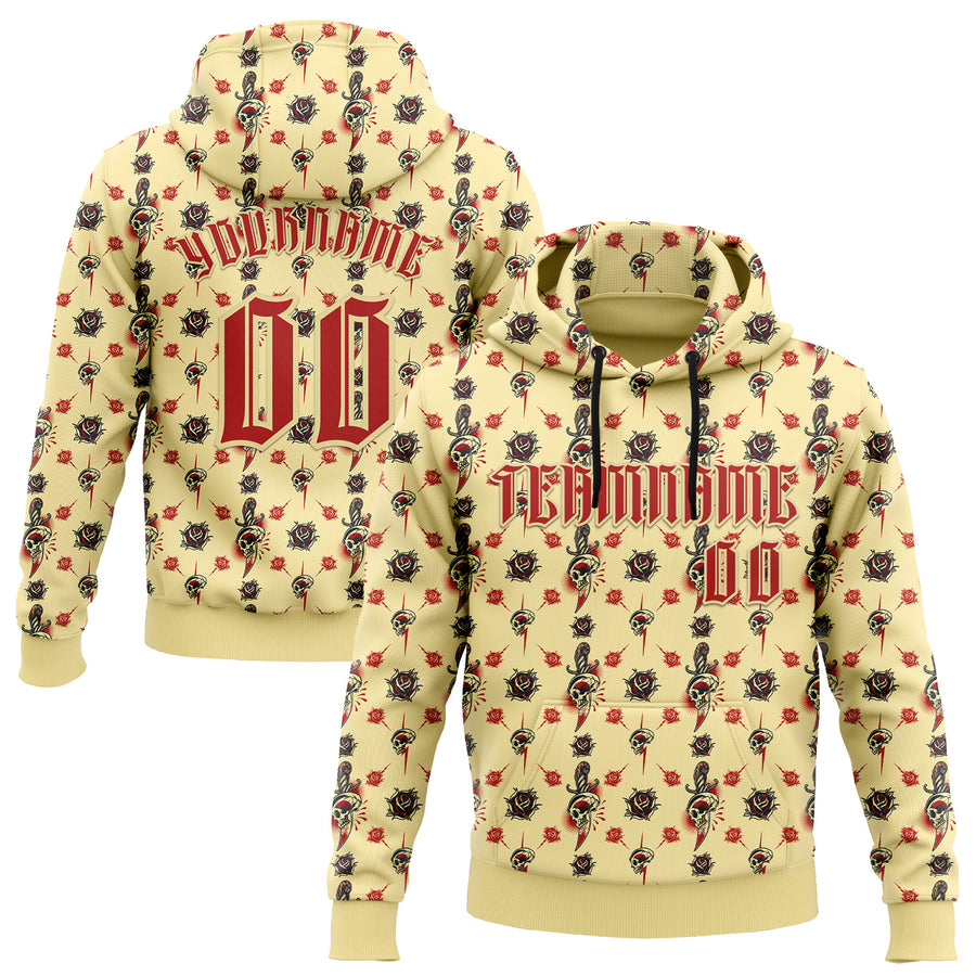 Custom Yellow Red 3D Skull Roses Gothic Sports Pullover Sweatshirt Hoodie