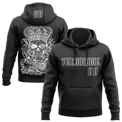 Custom Black White 3D Skull Gothic Emperor Vintage Grunge Art Sports Pullover Sweatshirt Hoodie