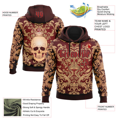 Custom Red Black 3D Skull Gothic Emperor Vintage Sports Pullover Sweatshirt Hoodie