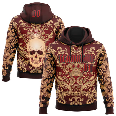 Custom Red Black 3D Skull Gothic Emperor Vintage Sports Pullover Sweatshirt Hoodie