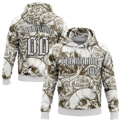 Custom White Black 3D Skull Roses Gothic Vintage Grunge Art Sports Pullover Sweatshirt Hoodie
