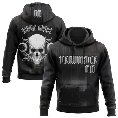Custom Black White 3D Skull Gothic Vintage Grunge Art Sports Pullover Sweatshirt Hoodie
