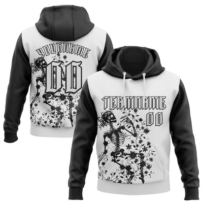 Custom White Black 3D Skull Gothic Floral Sports Pullover Sweatshirt Hoodie