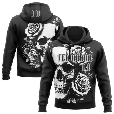 Custom Black White 3D Skull Roses Gothic Vintage Grunge Art Sports Pullover Sweatshirt Hoodie