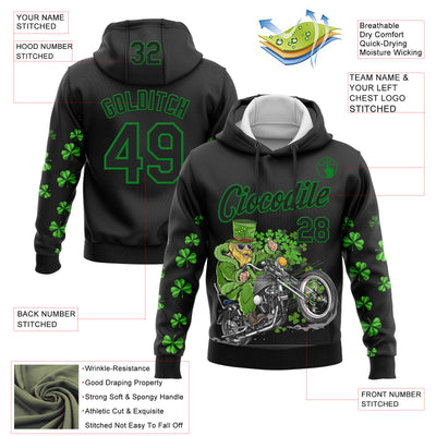 Custom Stitched Black Grass Green 3D Pattern Design St. Patrick's Day Motorcycle Motocross Racing Sports Pullover Sweatshirt Hoodie