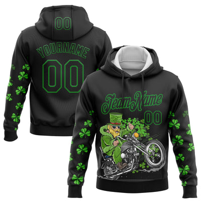 Custom Stitched Black Grass Green 3D Pattern Design St. Patrick's Day Motorcycle Motocross Racing Sports Pullover Sweatshirt Hoodie
