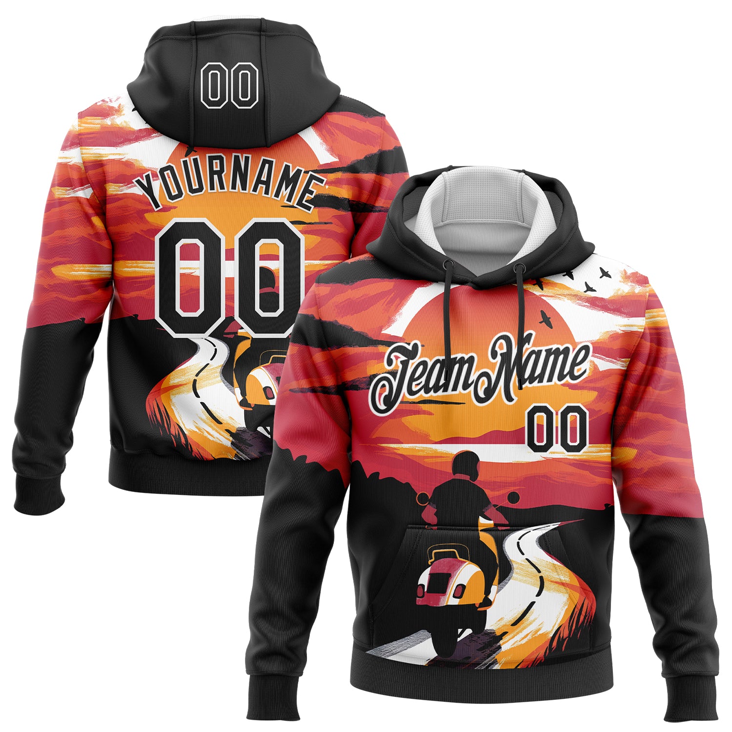 Custom Stitched Red Black-White 3D Pattern Design Motorcycle Motocross Racing Sports Pullover Sweatshirt Hoodie