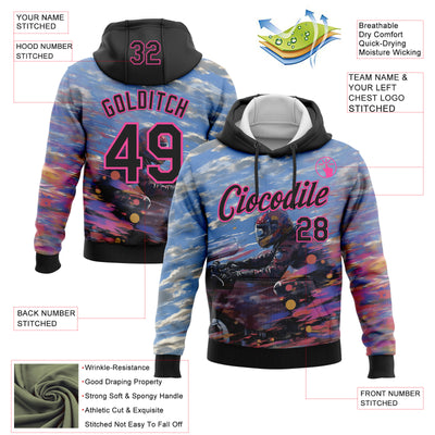 Custom Stitched Blue Black-Pink 3D Pattern Design Motorcycle Motocross Racing Sports Pullover Sweatshirt Hoodie