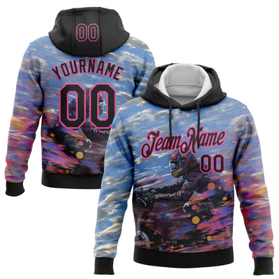 Custom Stitched Blue Black-Pink 3D Pattern Design Motorcycle Motocross Racing Sports Pullover Sweatshirt Hoodie