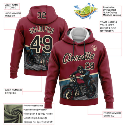 Custom Stitched Crimson Black-Cream 3D Pattern Design Motorcycle Motocross Racing Sports Pullover Sweatshirt Hoodie