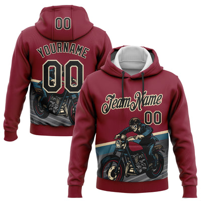 Custom Stitched Crimson Black-Cream 3D Pattern Design Motorcycle Motocross Racing Sports Pullover Sweatshirt Hoodie